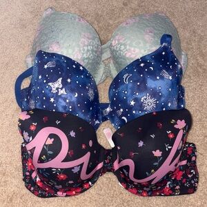 PINK Victoria's Secret Floral and Starry Bra Trio